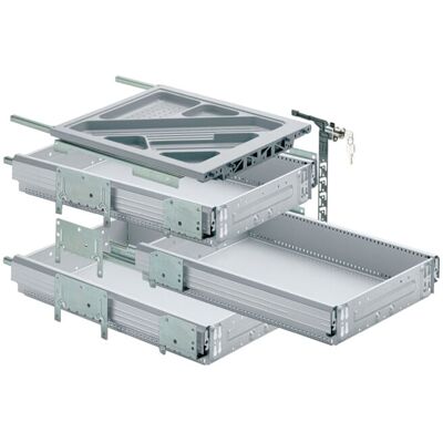 Hettich Container-Set mit Vollauszügen, Aluminium Optik, 730 mm (41065) Hettich Container-Set mit Vollauszügen, Aluminium Optik, 730 mm (41065)