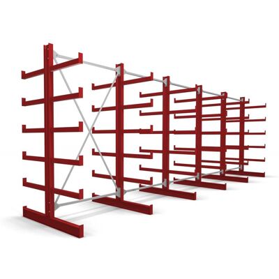 STIER Kragarmregal doppelseitig 5 Felder mit 5 Ebenen 6500x2000x500mm feuerrot (905278) STIER Kragarmregal doppelseitig 5 Felder mit 5 Ebenen 6500x2000x500mm feuerrot (905278)
