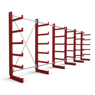 STIER Kragarmregal einseitig 5 Felder mit 5 Ebenen 6500x2000x500mm feuerrot (905273) STIER Kragarmregal einseitig 5 Felder mit 5 Ebenen 6500x2000x500mm feuerrot (905273)