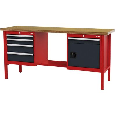 STIER Werkbank mit 5 Schubladen und 1 Tür BxTxH 2000x600x960 mm RAL 3020 / RAL 7016 (904957) STIER Werkbank mit 5 Schubladen und 1 Tür BxTxH 2000x600x960 mm RAL 3020 / RAL 7016 (904957)