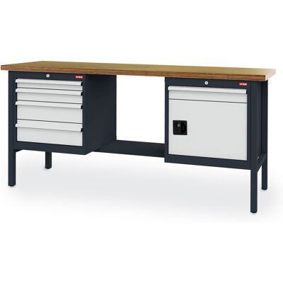 STIER Werkbank mit 5 Schubladen und 1 Tür BxTxH 2000x600x960 mm RAL 7016 / RAL 7035 (903967) STIER Werkbank mit 5 Schubladen und 1 Tür BxTxH 2000x600x960 mm RAL 7016 / RAL 7035 (903967)