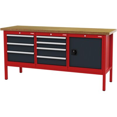 STIER Werkbank mit 7 Schubladen und 1 Tür BxTxH 2000x600x960 mm RAL 3020 / RAL 7016 (904960) STIER Werkbank mit 7 Schubladen und 1 Tür BxTxH 2000x600x960 mm RAL 3020 / RAL 7016 (904960)