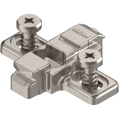 Blum CLIP Montageplatte, kreuz, 3 mm, Zink, mit vormontierten Systemschrauben, HV: Langloch, vernickelt (06747113) Blum CLIP Montageplatte, kreuz, 3 mm, Zink, mit vormontierten Systemschrauben, HV: Langloch, vernickelt (06747113)