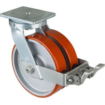 BS Rollen Schwerlastdoppelrolle S120.C10.250 Lenkrolle mit Rad-/Totalfeststeller (Ø 100 + 125 mm Feststeller im Vorlauf), Raddurchmesser 250 mm,) BS Rollen Schwerlastdoppelrolle S120.C10.250 Lenkrolle mit Rad-/Totalfeststeller (Ø 100 + 125 mm Feststeller im Vorlauf), Raddurchmesser 250 mm,)