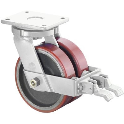 BS Rollen Schwerlastdoppelrolle S120.C10.301 Lenkrolle mit Rad-/Totalfeststeller (Ø 100 + 125 mm Feststeller im Vorlauf), Raddurchmesser 300 mm,) BS Rollen Schwerlastdoppelrolle S120.C10.301 Lenkrolle mit Rad-/Totalfeststeller (Ø 100 + 125 mm Feststeller im Vorlauf), Raddurchmesser 300 mm,)