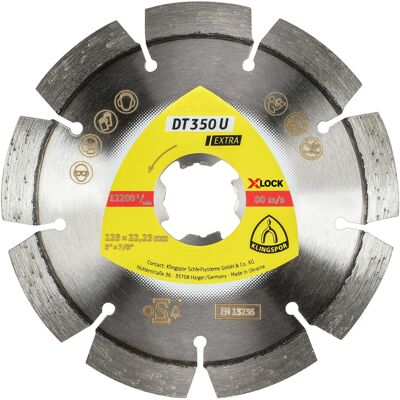 Klingspor DT 350 U Diamanttrennscheiben X-LOCK, 125 x 2,4 x 22,23 mm 9 Segmente 33 x 2,4 x 10 mm, Standardverzahnung (350464) Klingspor DT 350 U Diamanttrennscheiben X-LOCK, 125 x 2,4 x 22,23 mm 9 Segmente 33 x 2,4 x 10 mm, Standardverzahnung (350464)