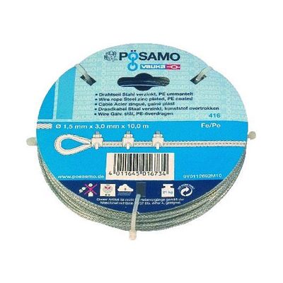POSAMO Stahlseil in Ringen 2 mm 10 m - EN Norm POSAMO Stahlseil in Ringen 2 mm 10 m - EN Norm