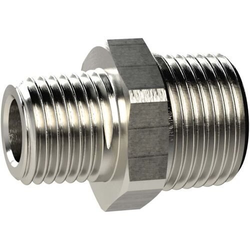 Riegler Doppelgewindenippel, kon., R 1/4 a., R 3/8 a., SW 19, MS vern. (MSN252R1438)