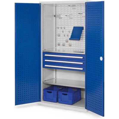 Kappes Schubladenschrank RasterPlan RAL 7035/5010 Mod. 12 Tür innen Lochplatten (1460.02.3016) Kappes Schubladenschrank RasterPlan RAL 7035/5010 Mod. 12 Tür innen Lochplatten (1460.02.3016)