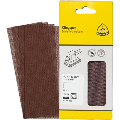 Klingspor AN 400 Gitterstreifen, Korn 120 80 x 133 mm, SB-verpackt im Reiter (360198) Klingspor AN 400 Gitterstreifen, Korn 120 80 x 133 mm, SB-verpackt im Reiter (360198)