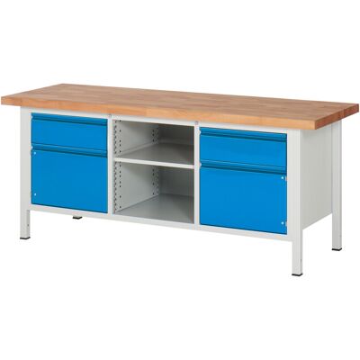 STIER Höhenverstellbare Werkbank Premium mit 2 Schubladen und 2 Flügeltüren BxTxH 2000x700x840-1040mm RAL 7035 / RAL 5012 (906190) STIER Höhenverstellbare Werkbank Premium mit 2 Schubladen und 2 Flügeltüren BxTxH 2000x700x840-1040mm RAL 7035 / RAL 5012 (906190)