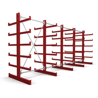 STIER Kragarmregal doppelseitig 4 Felder mit 5 Ebenen 5200x2000x500mm feuerrot (905277) STIER Kragarmregal doppelseitig 4 Felder mit 5 Ebenen 5200x2000x500mm feuerrot (905277)