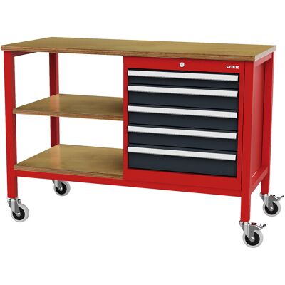 STIER Mobile Kastenwerkbank mit 5 Schubladen und 2 Holzfachböden BxTxH 1300x600x960 mm RAL 3020 / RAL 7016 (904949) STIER Mobile Kastenwerkbank mit 5 Schubladen und 2 Holzfachböden BxTxH 1300x600x960 mm RAL 3020 / RAL 7016 (904949)