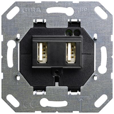 Gira Metall USB-Steckdose - 2 Anschlüsse - 100-240V - Schwarz Gira Metall USB-Steckdose - 2 Anschlüsse - 100-240V - Schwarz