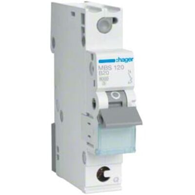 Hager MBS120 Leitungsschutzschalter - 20A, 1p, Grau - Typ B, IP2X Hager MBS120 Leitungsschutzschalter - 20A, 1p, Grau - Typ B, IP2X