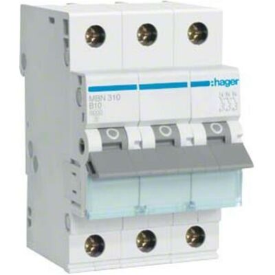 Hager MBN310 Leitungsschutzschalter - 3-polig, 10A, 6kA - IP20 Hager MBN310 Leitungsschutzschalter - 3-polig, 10A, 6kA - IP20
