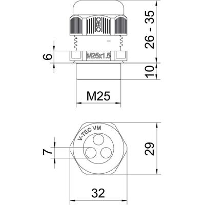 V-TEC VM25 3x7 - Kabelverschraubung, IP68, Lichtgrau V-TEC VM25 3x7 - Kabelverschraubung, IP68, Lichtgrau