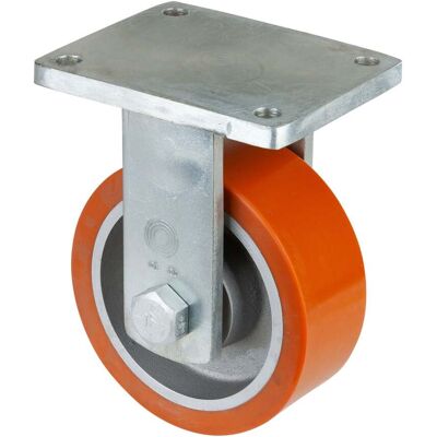 BS Schwerlast-Bockrolle D.200mm Trgf. 1400kg Guß-Polyurethan Platte L200xB160mm ; BS Rollen (RR110.C10.202) BS Schwerlast-Bockrolle D.200mm Trgf. 1400kg Guß-Polyurethan Platte L200xB160mm ; BS Rollen (RR110.C10.202)