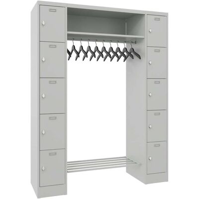 STIER Garderobe, 2 Säulen mit 5 Fächern, 300 mm AB, Hutablage 900 mm, Drehr., RAL 7035 (906494) STIER Garderobe, 2 Säulen mit 5 Fächern, 300 mm AB, Hutablage 900 mm, Drehr., RAL 7035 (906494)