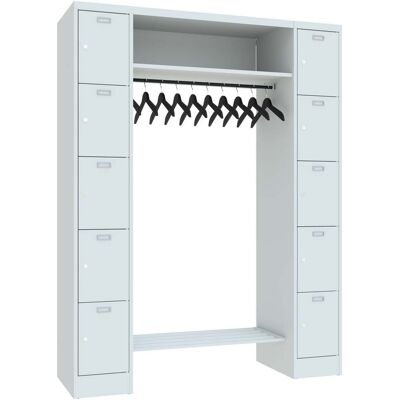 STIER Garderobe, 2 Säulen mit 5 Fächern, 300 mm AB, Hutablage 900 mm, Zyl., RAL 7035 (906401) STIER Garderobe, 2 Säulen mit 5 Fächern, 300 mm AB, Hutablage 900 mm, Zyl., RAL 7035 (906401)