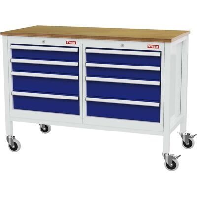 STIER Mobile Kastenwerkbank mit 8 Schubladen BxTxH 1300x600x960 mm RAL 7035 / RAL 5010 (905031) STIER Mobile Kastenwerkbank mit 8 Schubladen BxTxH 1300x600x960 mm RAL 7035 / RAL 5010 (905031)