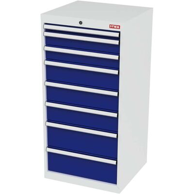 STIER Schubladenschrank mit 8 Schubladen BxTxH 600x575x1220 mm lichtgrau/enzianblau (905053) STIER Schubladenschrank mit 8 Schubladen BxTxH 600x575x1220 mm lichtgrau/enzianblau (905053)