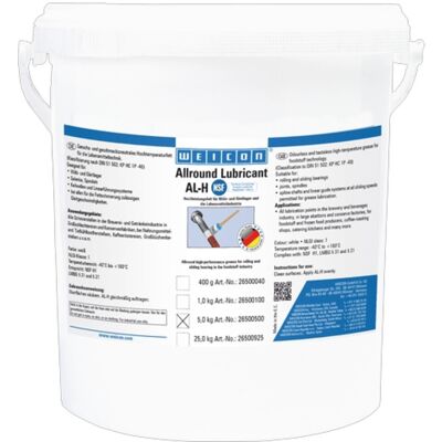 WEICON AL-H Hochleistungsfett, lebensmittelechtes Hochtemperaturfett, 5 kg, weiß (26500500) WEICON AL-H Hochleistungsfett, lebensmittelechtes Hochtemperaturfett, 5 kg, weiß (26500500)