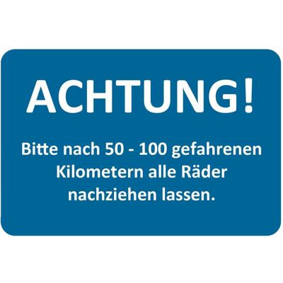 Eichner Kundendienstaufkleber, Text: Räder nachziehen (9220-00051) Eichner Kundendienstaufkleber, Text: Räder nachziehen (9220-00051)