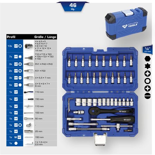 Brilliant Tools 1/4 Zoll Steckschlüssel-Satz, 46-tlg (BT020046)
