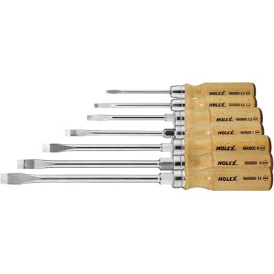 HOLEX Schraubendreher-Satz mit Holzheft 7-teilig aus Chrom-Vanadium-Stahl mattverchromt mit Schlitz-/Kreuzschlitz-Klingen und Holzgriff für Schrauben, 660810 7) HOLEX Schraubendreher-Satz mit Holzheft 7-teilig aus Chrom-Vanadium-Stahl mattverchromt mit Schlitz-/Kreuzschlitz-Klingen und Holzgriff für Schrauben, 660810 7)