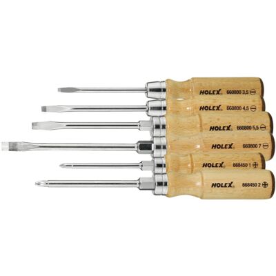 HOLEX Schraubendreher-Sortiment mit Holzheft 6-teilig Schlitz und Phillips 4/2 (667360 4/2) HOLEX Schraubendreher-Sortiment mit Holzheft 6-teilig Schlitz und Phillips 4/2 (667360 4/2)