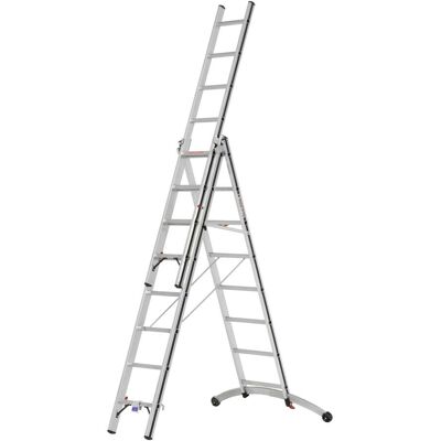 Hymer Mehrzweckleiter aus Aluminium mit Smart-Base (dreiteilig, 3x8 Sprossen) für sicheres Arbeiten in der Höhe, 7024724) Hymer Mehrzweckleiter aus Aluminium mit Smart-Base (dreiteilig, 3x8 Sprossen) für sicheres Arbeiten in der Höhe, 7024724)