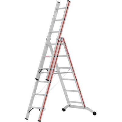 Hymer Stufenmehrzweckleiter mit Wandlaufrollen - Mehrzweckleiter 3x6 Sprossen Hymer Stufenmehrzweckleiter mit Wandlaufrollen - Mehrzweckleiter 3x6 Sprossen