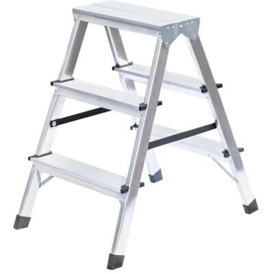 Munk Günzburger Steigtechnik - Stehleiter 2x3 Stufen, Aluminium, Beidseitig Begehbar - Leiter Munk Günzburger Steigtechnik - Stehleiter 2x3 Stufen, Aluminium, Beidseitig Begehbar - Leiter