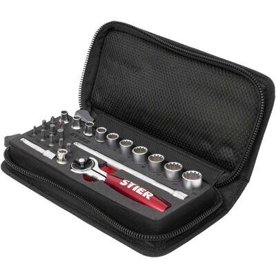 STIER Steckschlüssel- und Bit-Satz 1/4" 24-teilig in Handwerkertasche (903040) STIER Steckschlüssel- und Bit-Satz 1/4" 24-teilig in Handwerkertasche (903040)