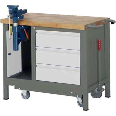 STIER Werkbank Premium mit abs. Fahrgestell, 3 Schubladen und Schraubstock BxTxH 1000x700x880mm (904813) STIER Werkbank Premium mit abs. Fahrgestell, 3 Schubladen und Schraubstock BxTxH 1000x700x880mm (904813)