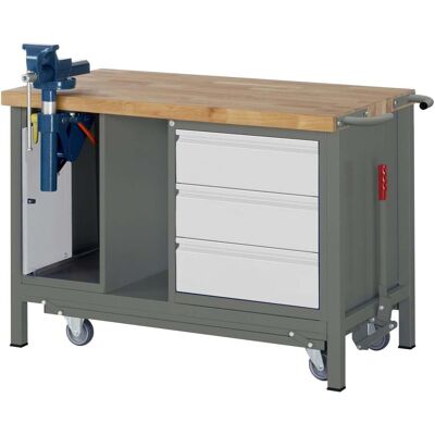 STIER Werkbank Premium mit abs. Fahrgestell, 3 Schubladen und Schraubstock BxTxH 1250x700x880mm (904814) STIER Werkbank Premium mit abs. Fahrgestell, 3 Schubladen und Schraubstock BxTxH 1250x700x880mm (904814)