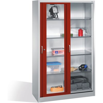 C+P Werkzeugschrank mit Sichtfenster-Schiebetüren, 4 Böden, H1950xB1200xT500mm Front Rubinrot Korpus Lichtgrau ; C + P Möbelsysteme (2059-055 S10035) C+P Werkzeugschrank mit Sichtfenster-Schiebetüren, 4 Böden, H1950xB1200xT500mm Front Rubinrot Korpus Lichtgrau ; C + P Möbelsysteme (2059-055 S10035)