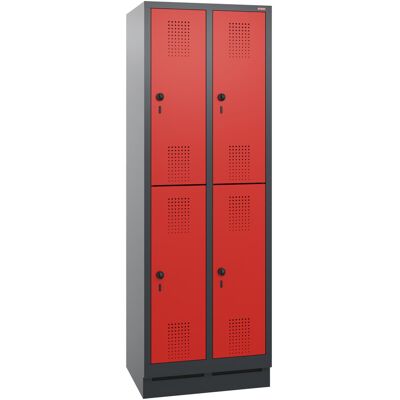 STIER Garderobenschrank doppelstöckig 1800 x 610 x 500mm 2 Abteile Anthrazitgrau/Rot (907706) STIER Garderobenschrank doppelstöckig 1800 x 610 x 500mm 2 Abteile Anthrazitgrau/Rot (907706)