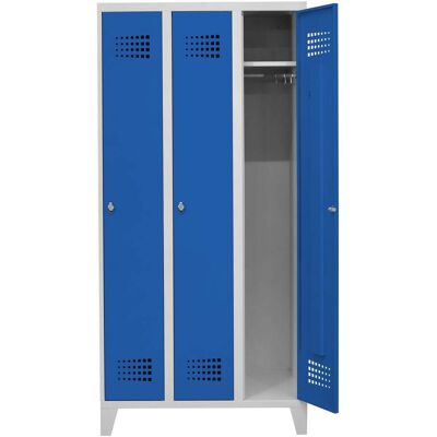 STIER Garderobenspind Premium mit Füßen 3 Abteile Drehriegel lichtgrau/enzianblau (906096) STIER Garderobenspind Premium mit Füßen 3 Abteile Drehriegel lichtgrau/enzianblau (906096)
