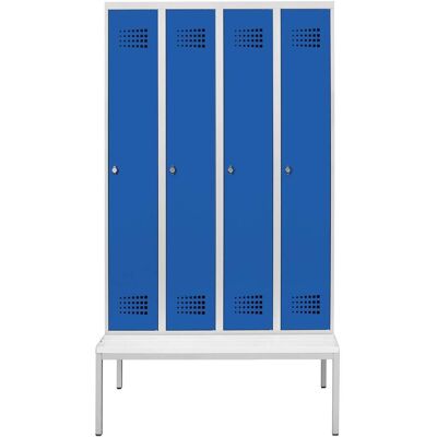 STIER Garderobenspind Premium mit Sitzbankuntergestell 4 Abteile Drehriegel lichtgrau/enzianblau (906109) STIER Garderobenspind Premium mit Sitzbankuntergestell 4 Abteile Drehriegel lichtgrau/enzianblau (906109)