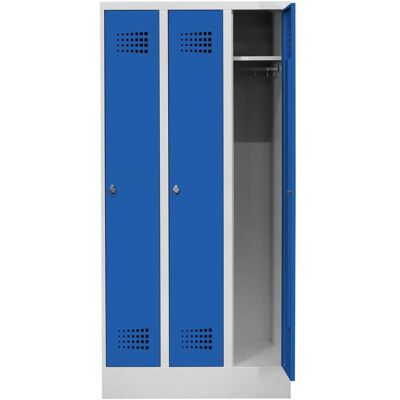 STIER Garderobenspind Premium mit Sockel 3 Abteile Drehriegel lichtgrau/enzianblau (906102) STIER Garderobenspind Premium mit Sockel 3 Abteile Drehriegel lichtgrau/enzianblau (906102)