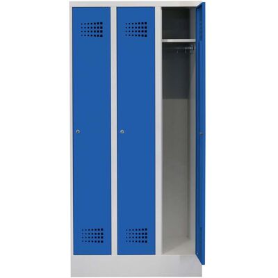 STIER Garderobenspind Premium mit Sockel 3 Abteile Zylinderschloss lichtgrau/enzianblau (906099) STIER Garderobenspind Premium mit Sockel 3 Abteile Zylinderschloss lichtgrau/enzianblau (906099)