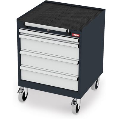 Simplaflex Schubladenschrank - 4 Schubladen, abschließbar, Stahl, mobil - 77cm hoch Simplaflex Schubladenschrank - 4 Schubladen, abschließbar, Stahl, mobil - 77cm hoch