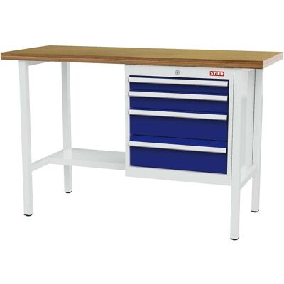 STIER Werkbank mit 4 Schubladen BxTxH 1500x600x960 mm RAL 7035 / RAL 5010 (905018) STIER Werkbank mit 4 Schubladen BxTxH 1500x600x960 mm RAL 7035 / RAL 5010 (905018)