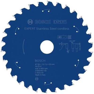 Bosch EXPERT Stainless Steel Kreissägeblatt, 136x20 mm, Z30 (2608902132) Bosch EXPERT Stainless Steel Kreissägeblatt, 136x20 mm, Z30 (2608902132)