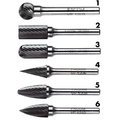Facom VFA.604 Hartmetallfräser - Ø6mm, Spiral, 3 Stück Facom VFA.604 Hartmetallfräser - Ø6mm, Spiral, 3 Stück