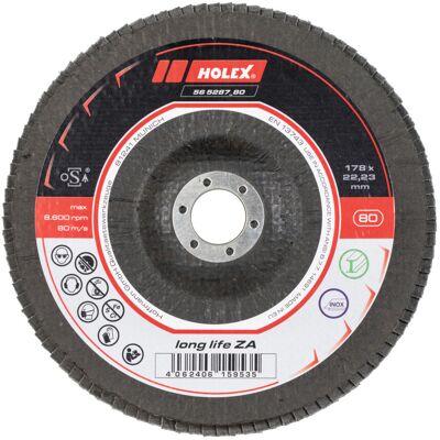 HOLEX Fächerschleifscheibe long life, ZA, schräg, 178 mm Durchmesser, Körnung: 80 (565287 80) HOLEX Fächerschleifscheibe long life, ZA, schräg, 178 mm Durchmesser, Körnung: 80 (565287 80)