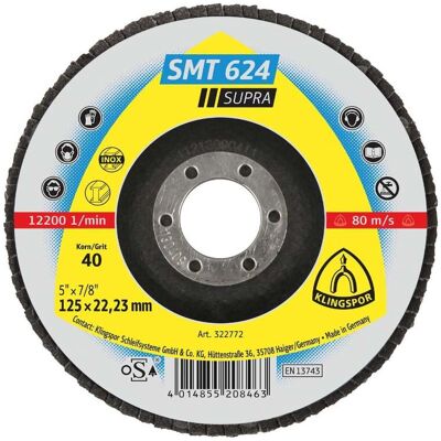 Klingspor SMT624 125 mm Schleifplatte - Gewölbt, Körnung 40, Stahl/Edelstahl Klingspor SMT624 125 mm Schleifplatte - Gewölbt, Körnung 40, Stahl/Edelstahl
