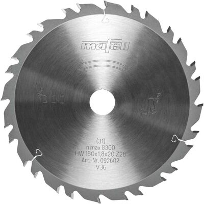Mafell Sägeblatt-GT, 160 x 1,2 / 1,8 x 20 mm, Z 28-7, 3WZ/FZ, für universellen Einsatz in Holz (092602) Mafell Sägeblatt-GT, 160 x 1,2 / 1,8 x 20 mm, Z 28-7, 3WZ/FZ, für universellen Einsatz in Holz (092602)